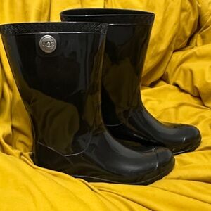 UGG Women's Glossy Black Rain Boots